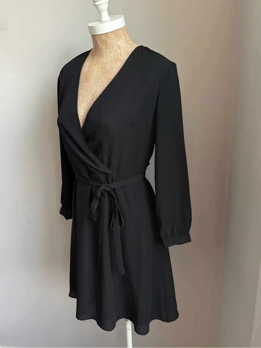 Banana Republic Black Faux Wrap Tie Waist Dress Petite 2P NWT
